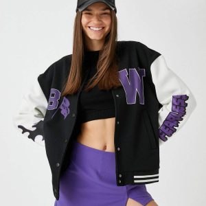 แจ็คเก็ตบอมเบอร์โอเวอร์ไซส์พิมพ์ลาย บุผ้าฟลีซด้านใน