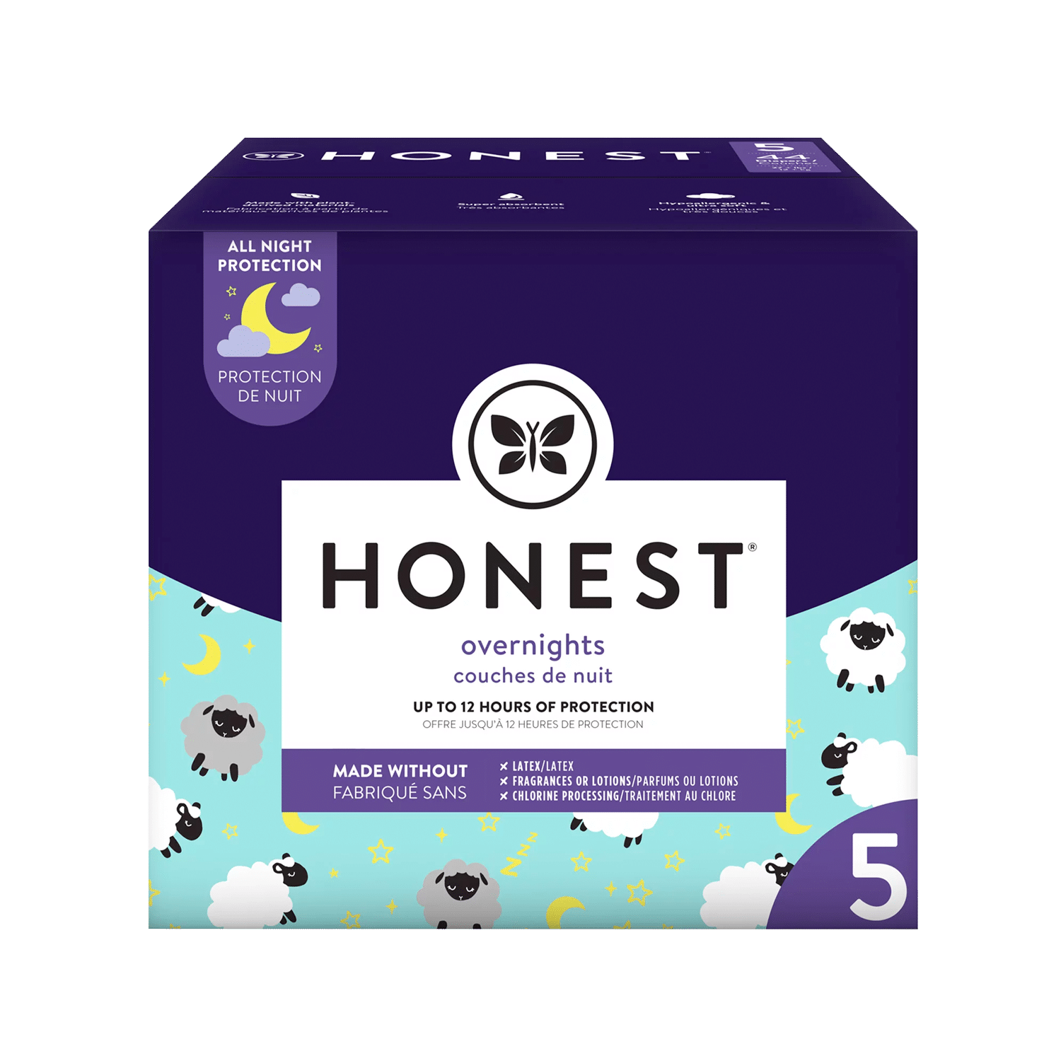 The Honest Company ผ้าอ้อมเด็กสำหรับกลางคืน ลายแกะหลับ ไซส์ 5 (44 ชิ้น)